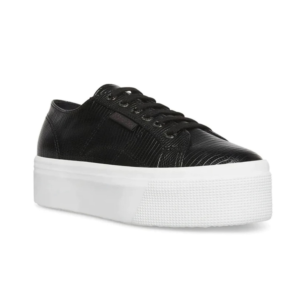 Superga Faux Leather Black Platform Sneakers